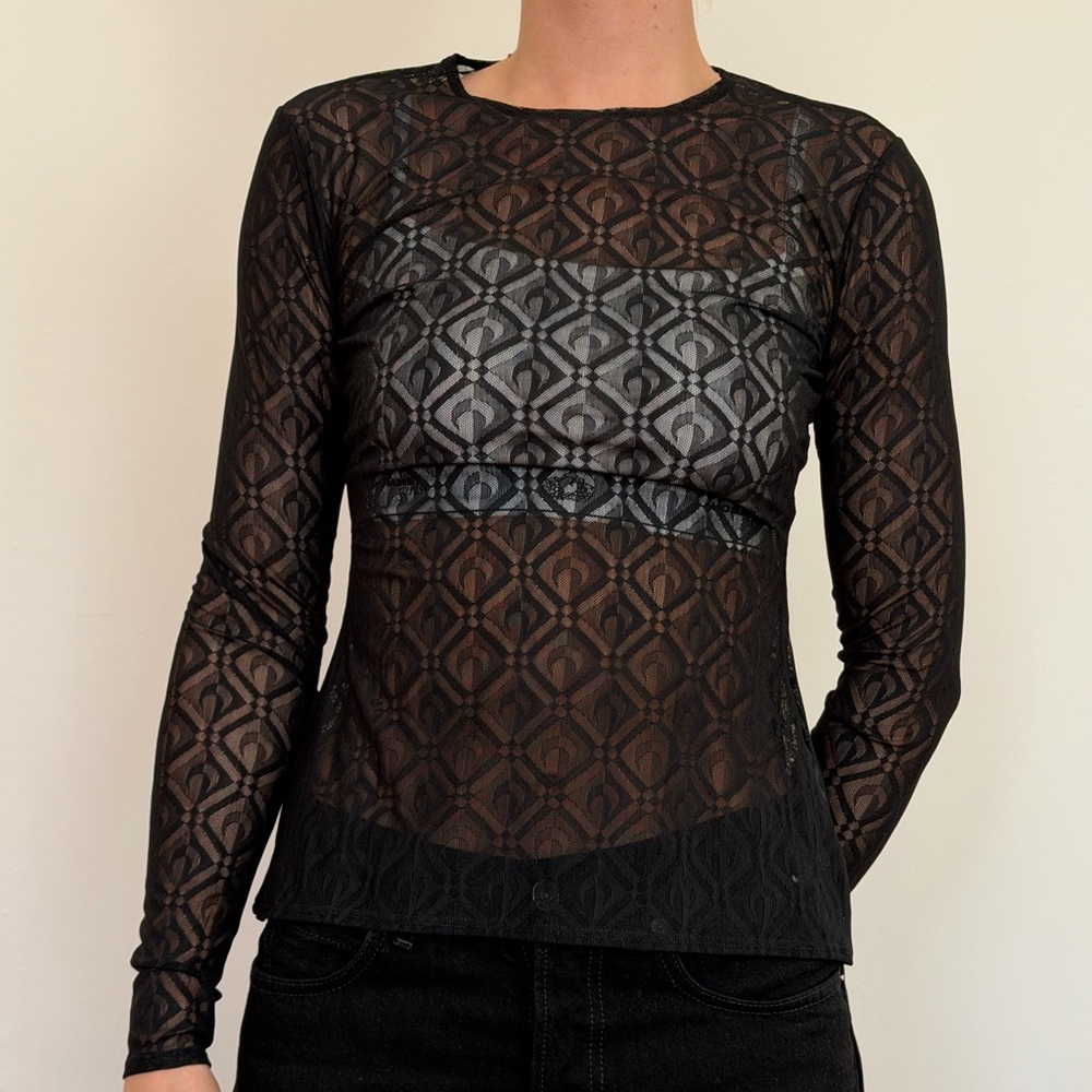 Marine Serre Black Patterned Sheer Top